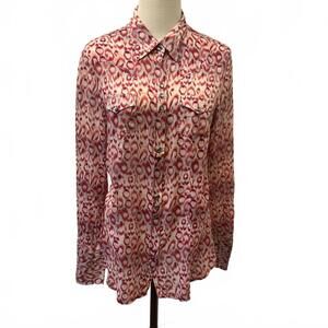 Tin Haul Womens Size Large Reddish Orange Beige Western Animal Print Button Down